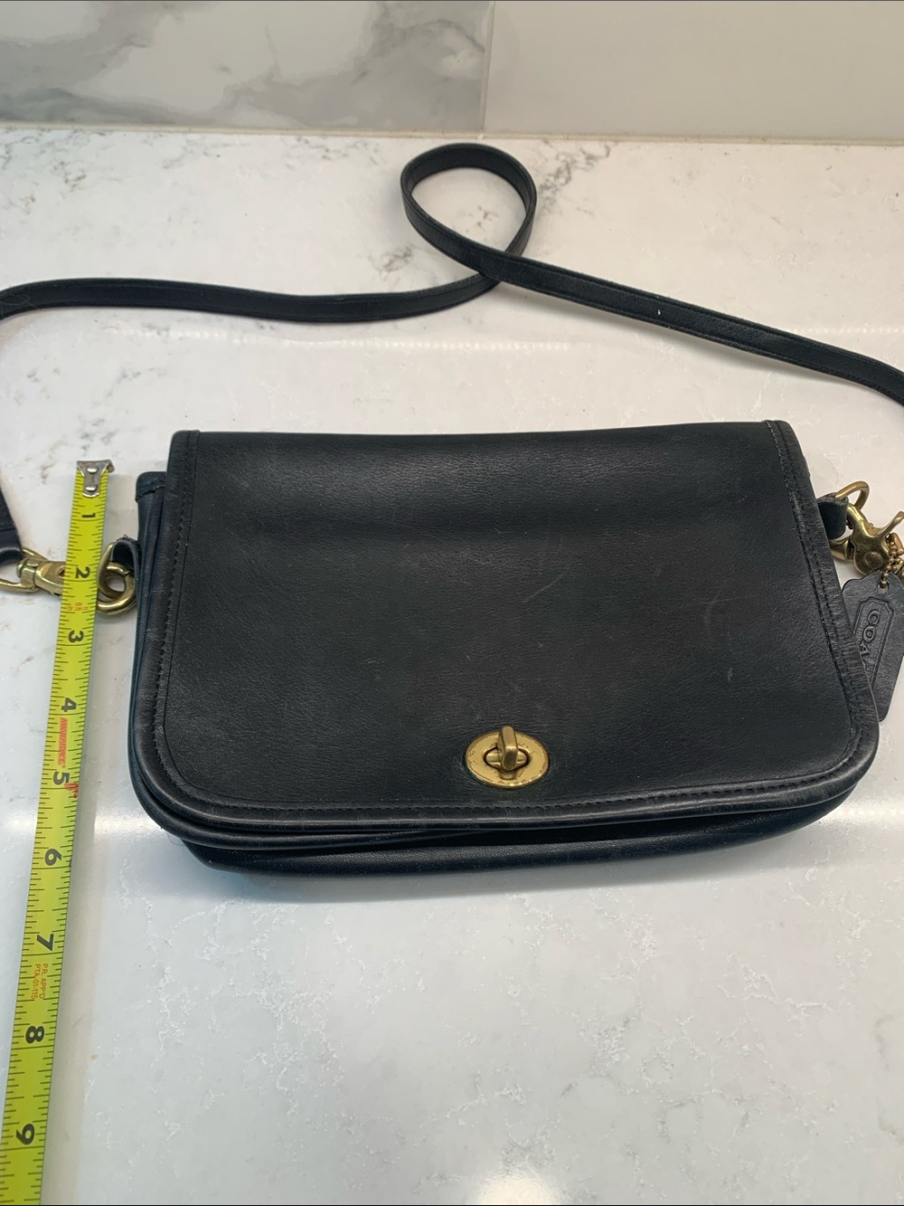 Vintage 80s Coach 9755 Penny Pocket Black Leather Flap Bag - Picture 9 of 9